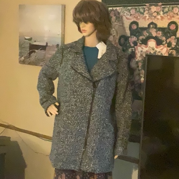 NWT JUSTFAB Blk/gray Tweed zippered pea coat with pockets XXL - Picture 2 of 8